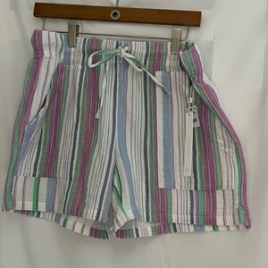 NWT Caslon stripped cotton shorts with front pockets teal/white/purple colored,M